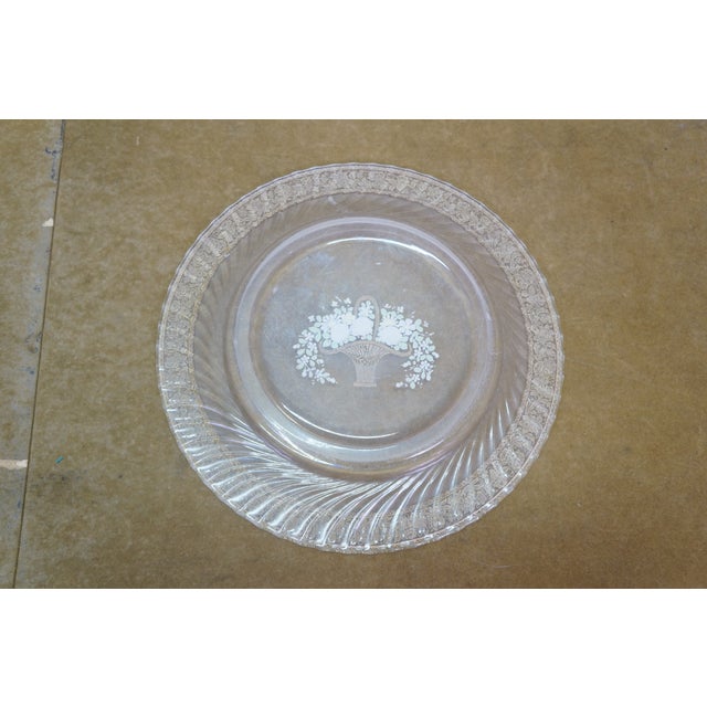 Mid 20th Century Clear Glass Gold Painted Basket of Flowers Dessert Plate 11" For Sale - Image 9 of 9