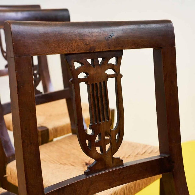 Traditional Antique Empire Wooden Chairs with Straw Seats, Set of 6 For Sale - Image 3 of 14
