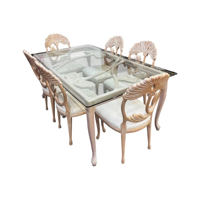 Late 20th Century Lime Wash Lotus Floral Carved Dining Set in the Manner of Phyllis Morris For Sale - Image 11 of 11