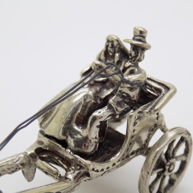 Metal Vintage Italian Handmade Sterling Silver 925 Just Married Carriage with Horse Figurine, 1970s For Sale - Image 7 of 13
