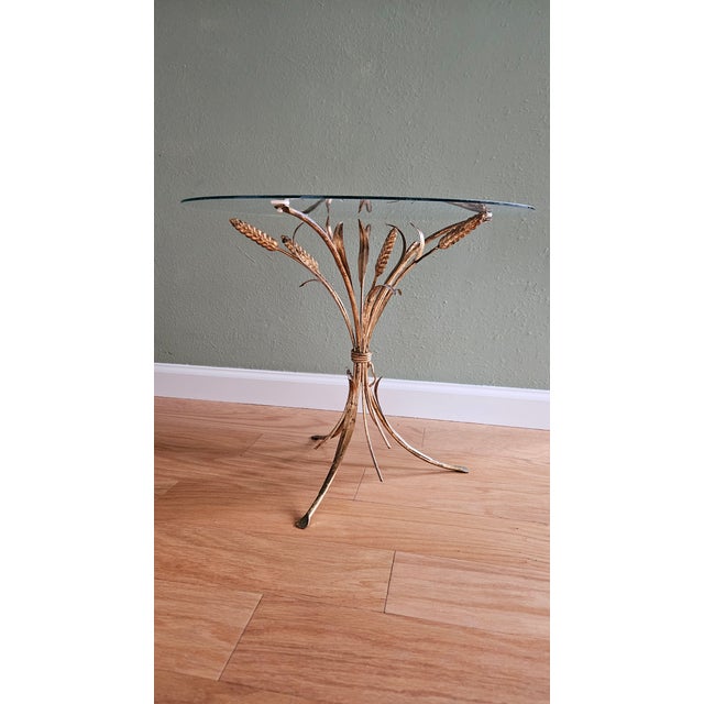 Hollywood Regency Gold Sheaf of Wheat Accent Table For Sale - Image 9 of 9