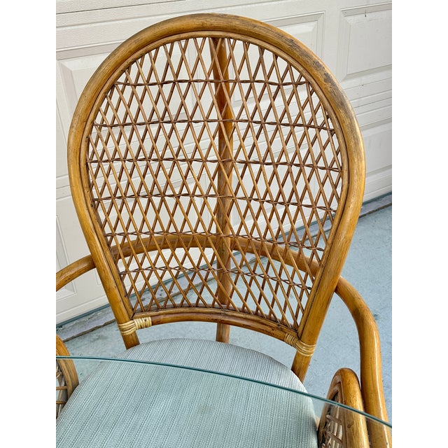 Brown 1970s Franco Albini Style 5-Piece Rattan & Glass Dining Set – Highback Peacock Chairs For Sale - Image 8 of 15
