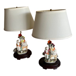 Antique Staffordshire Figurine Lamps, Pair For Sale