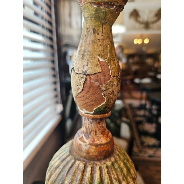 Large Antique Celadon Green & Gilded Candlestick Table Lamps -a Pair For Sale - Image 10 of 13