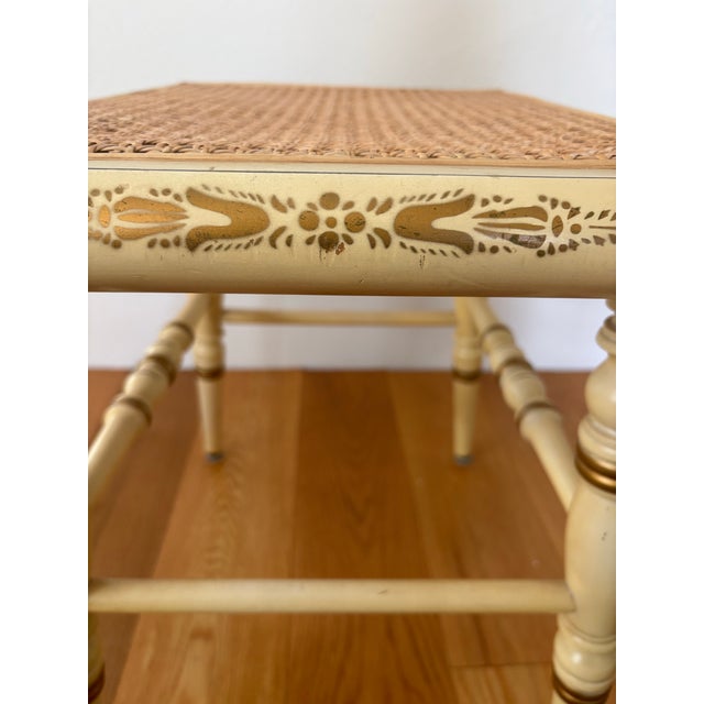 Hitchcock 1950s Genuine Hitchcock Bench Federal Style Cream Color With Stenciled Details and Cane Seat For Sale - Image 4 of 12