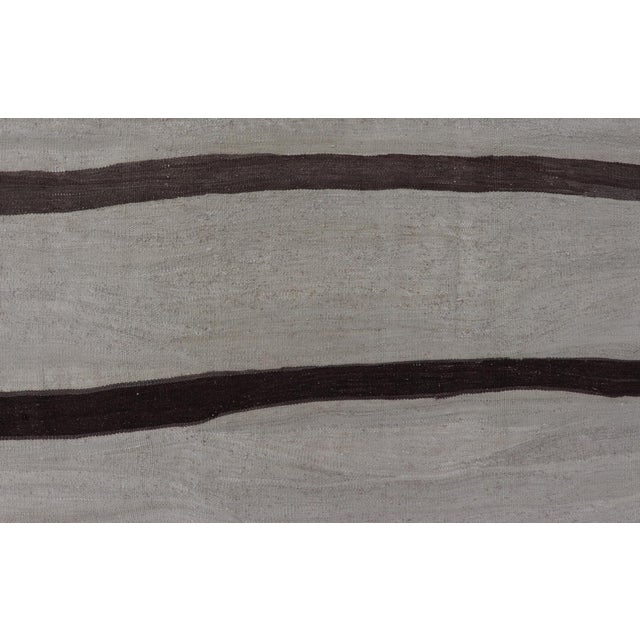 Mid 20th Century Vintage Turkish Kilim Rug in Soft Beige and Dark Brown Stripes For Sale - Image 5 of 11