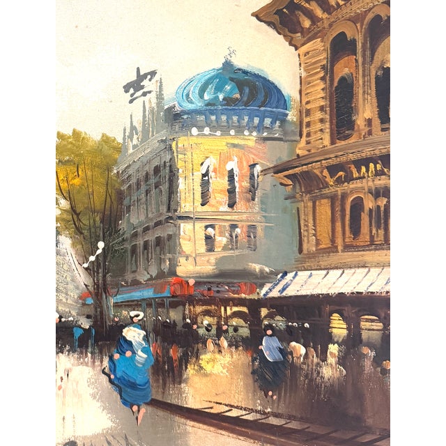 Early 21st Century Street of Paris Impressionist Painting Signed Oil on Canvas Original Frame For Sale - Image 5 of 9