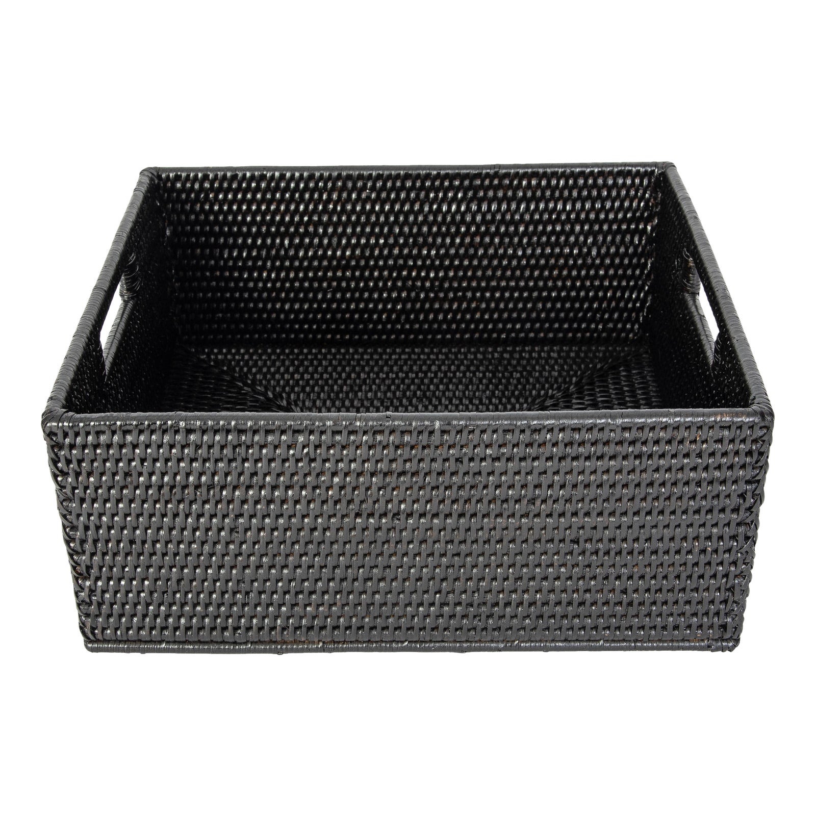 Artifacts Rattan Rectangular Basket with Cutout Handles in Tudor Black