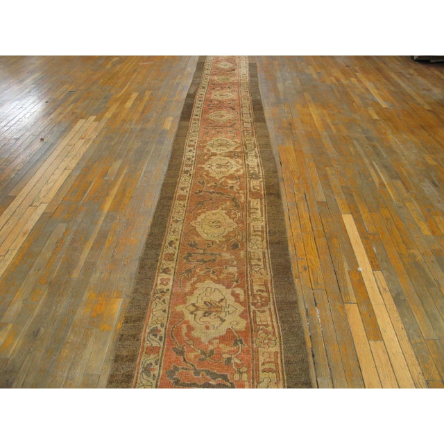 1940s Apricot Geometric Antique Indian Agra Rug 2' 5" X 28' 3" Knotted Wool Carpet For Sale - Image 10 of 11