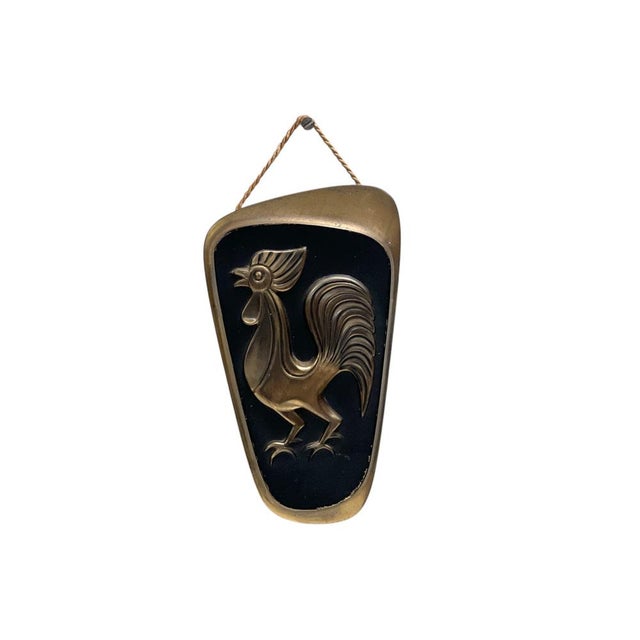 Black Mid-Century Modern Brass Rooster Wall Relief, West Germany, 1950s For Sale - Image 8 of 8