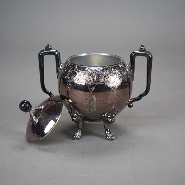 4 Piece Antique Figural Clawfoot Silver Plate Tea Set, Circa 1890 For Sale - Image 6 of 7