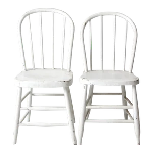 Antique White Spindle Back Chairs Pair