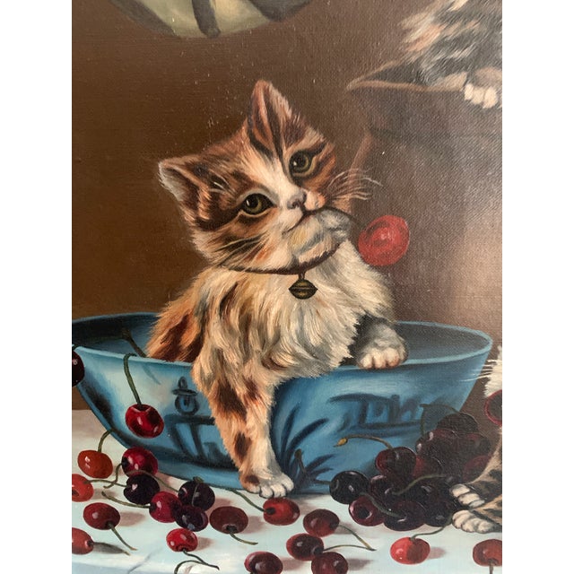 L. Chaffee Original Victorian Era Antique Oil Painting Three Adorable Kittens Cats Playing Dated 1905 For Sale - Image 4 of 12