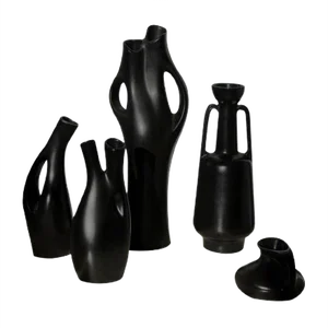 Black Stoneware Glazed Vases by Lillemor Mannerheim for Gefle, Set of 5