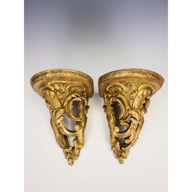 Rococo Antique 19th Century Rococo Revival Giltwood Wall Brackets, 1880, Set of 2 For Sale - Image 3 of 18