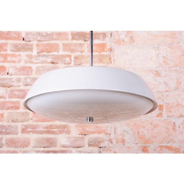 Mid-Century Modern Mid-Century Czech Pendant Light in Steel and Opaline Glass attributed to Lidokov, 1950s For Sale - Image 3 of 12