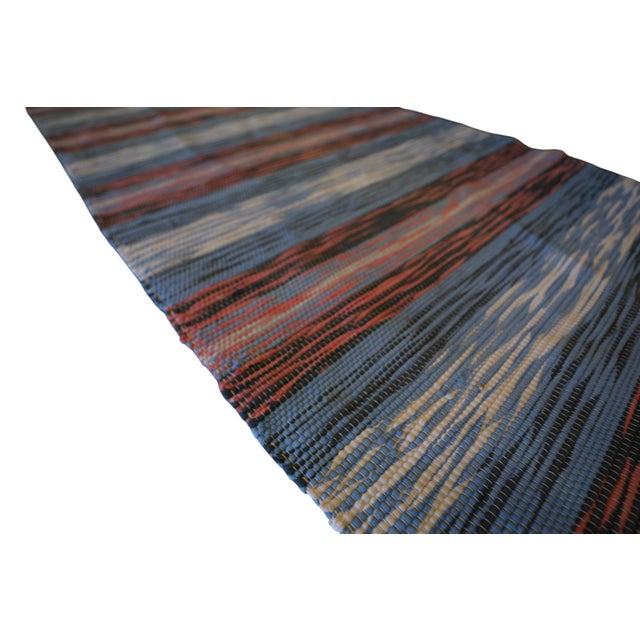 Mid-Century Modern Vintage Swedish Handwoven Rag Rug in Blue and Red Tones, 1960s For Sale - Image 3 of 7
