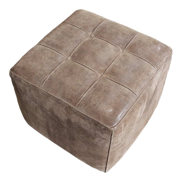 Late 20th Century Hancock & Moore Brown Suede Leather Footstool Ottoman Animal Print Fabric For Sale