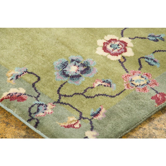 Art Deco Contemporary Chinese Deco Style Olive Green Floral Wool Rug by Rug & Kilim For Sale - Image 3 of 8