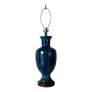 1960's Mid Century Blue and Green Glazed Ceramic Table Lamp For Sale
