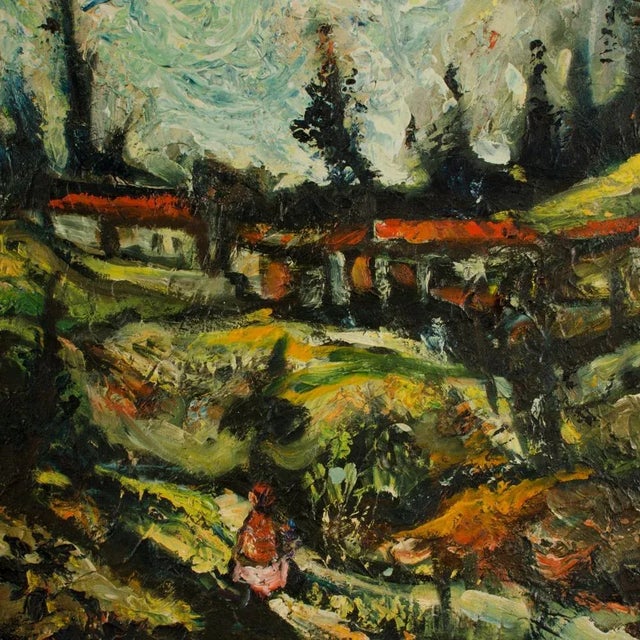 Green Carlos Lopez-Ruiz (Bolivian-American 1912 -1972) View of Funza. Landscape. For Sale - Image 8 of 12