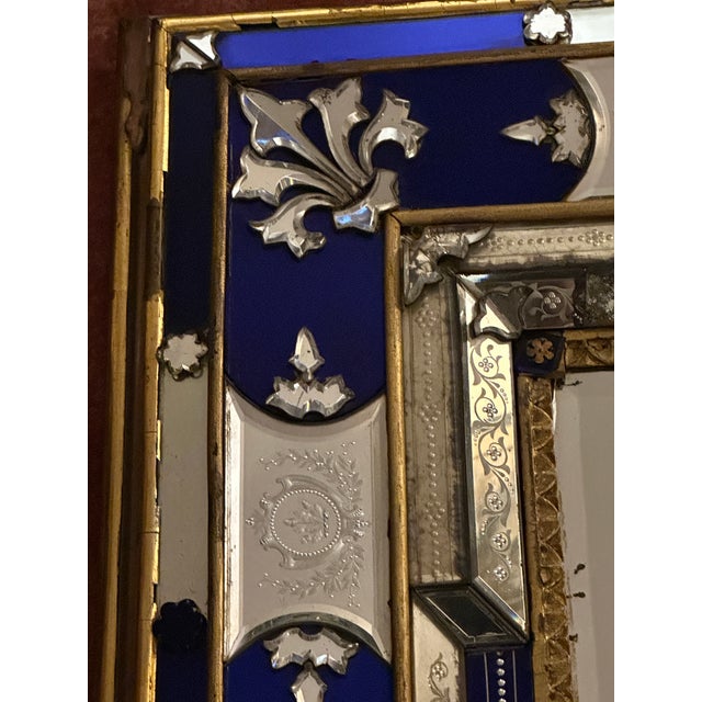 Italian Impressive Murano Cobalt, Etched and Beveled Mirror