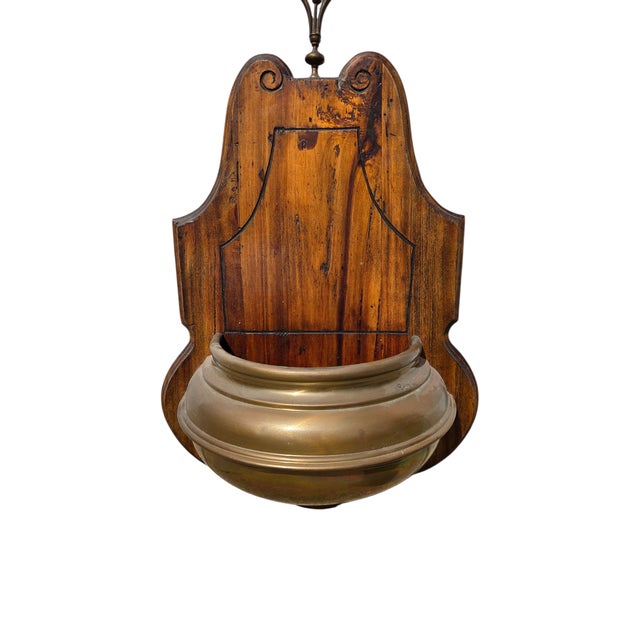 Wood 1970s Ethan Allan Rare Rustic Italian Regency Wall Sconce Planter Shelf Pine Brass For Sale - Image 7 of 15