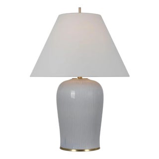 Thomas O'Brien by Visual Comfort Signature Opera 30" Table Lamp in Polar Blue Crackle with Linen Shade For Sale
