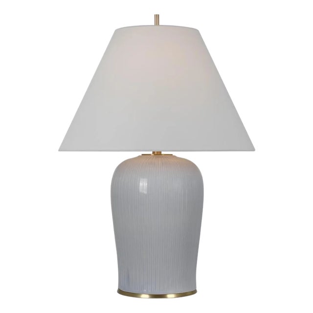 Thomas O'Brien by Visual Comfort Signature Opera 30" Table Lamp in Polar Blue Crackle with Linen Shade For Sale