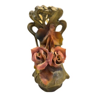 Early 20th Century Art Nouveau Estial Austria Porcelain Vase With Applied Roses For Sale