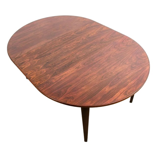 1960s Mid Century Danish Modern Dining Table Oval Rosewood Extension X1 Denmark Round For Sale
