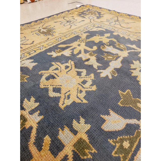 Blue Antique Oushak Carpet, Handmade Oriental Rug Made in Turkey, Peach, Blue, Ivory For Sale - Image 8 of 11