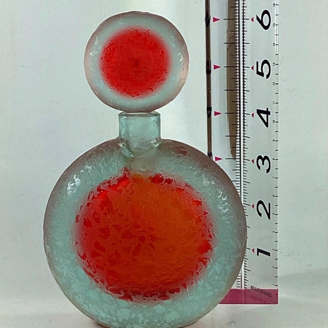 1960s Vintage v. Nason & C. Murano Corroso Art Glass Red Flask Bottle & Stopper, 1960s For Sale - Image 5 of 9