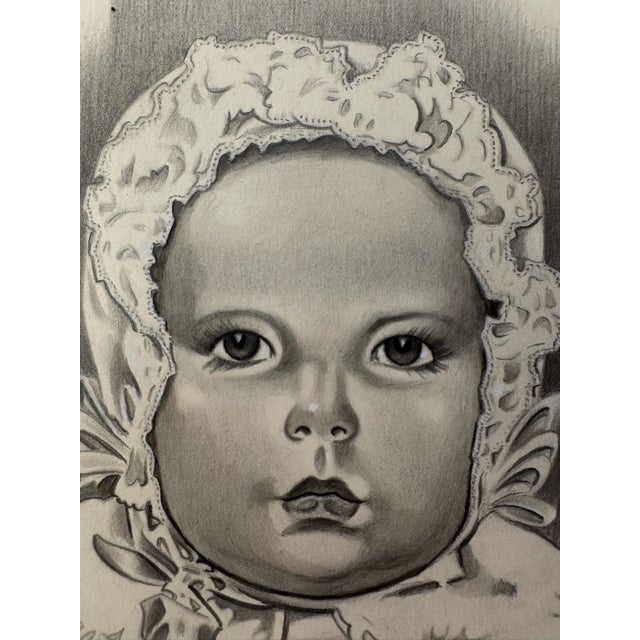 Original graphite pencil drawing by American artist and illustrator Theodore E. Schrock (1879–1952), depicting a close-up...