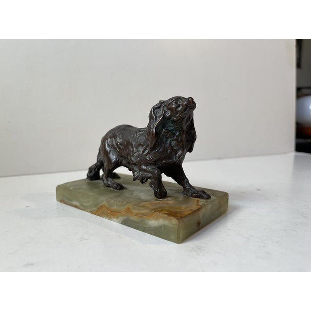 Black Cavalier King Charles Spaniel in Bronze and Green Onyx by Pierre-Jules Méne For Sale - Image 8 of 11