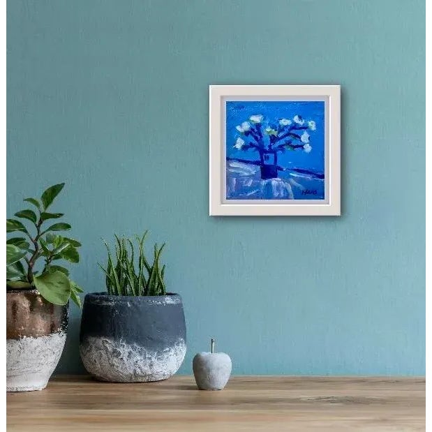Quiet Places & Still Life — Blue on Blue #2 Original oil painting by Haas, 6 x 6 unframed on masonite panel, signed. A...
