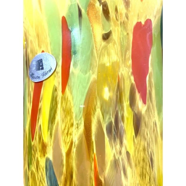Glass Vintage Murano Art Glass Vase Hand Blown Italian Gold Fleck Azzurra Maestri Vetrai For Sale - Image 7 of 11