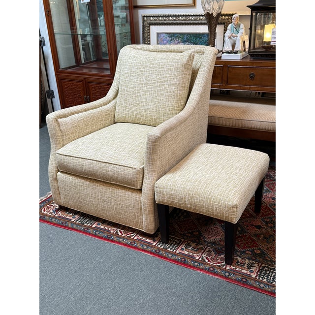 Cr Laine Wingback Armchair + Ottoman For Sale - Image 4 of 12