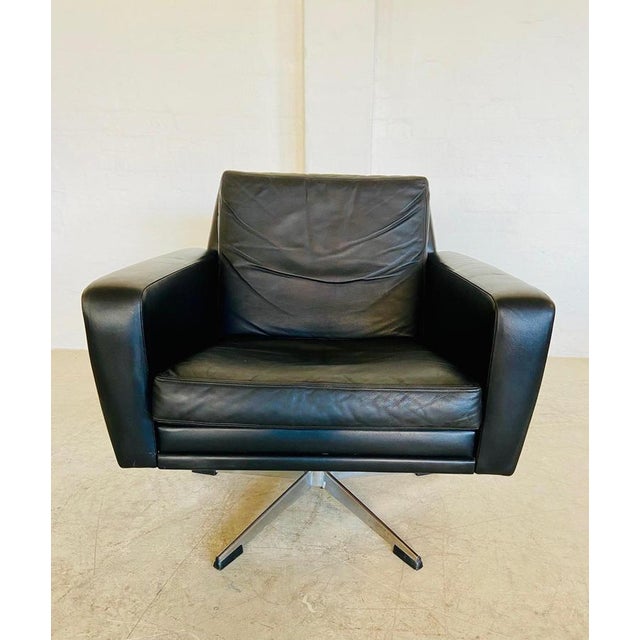 Vintage Danish Black Leather Swivel Chair by Georg Thams For Sale - Image 6 of 18