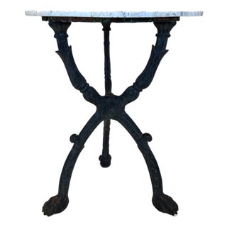 19c French Antique Black Iron Base With Paw Feet & Marble Top For Sale
