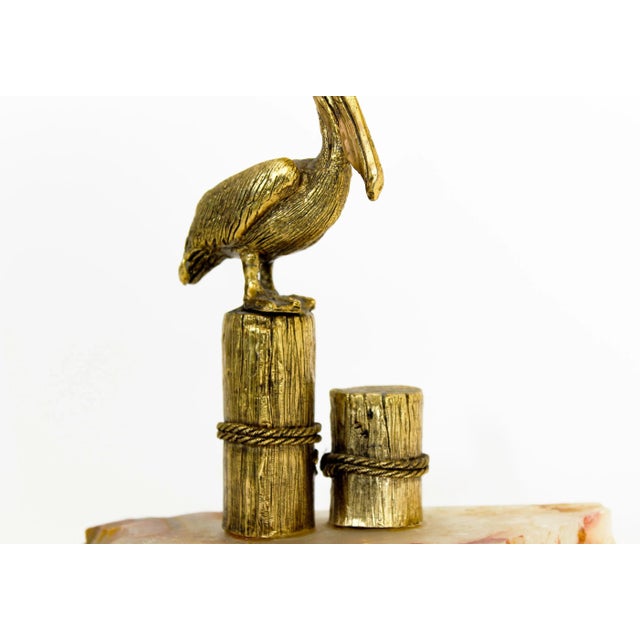 Mid-Century Modern Vintage Brass Seagull Mounted on Alabaster Stone Figurine For Sale - Image 3 of 7