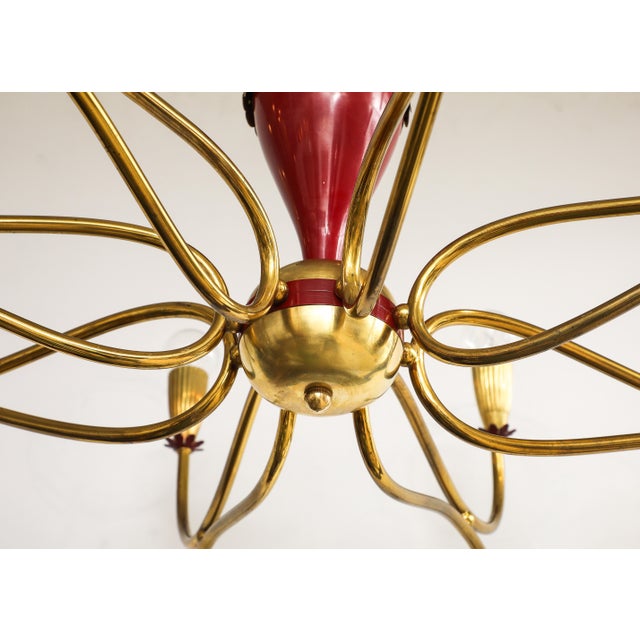 Red 1950's Modern Large 18 Arm Brass Italian Chandelier By Lumi For Sale - Image 8 of 12