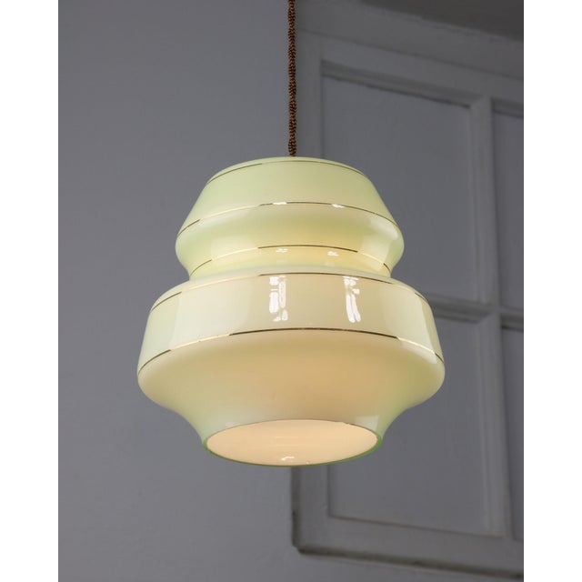 Mid-Century Modern Mid-Century Pendant Lamp in Green Glass and Brass For Sale - Image 3 of 15