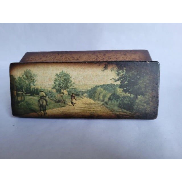 Wood Mottahedeh Italian Pastoral Wooden Hinged Divided Postage Stamp Box For Sale - Image 7 of 12