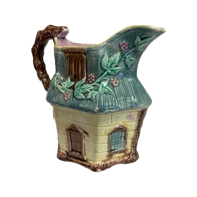 Light Yellow Early 20th Century Yellow and Blue Cottage Majolica Jug For Sale - Image 8 of 8