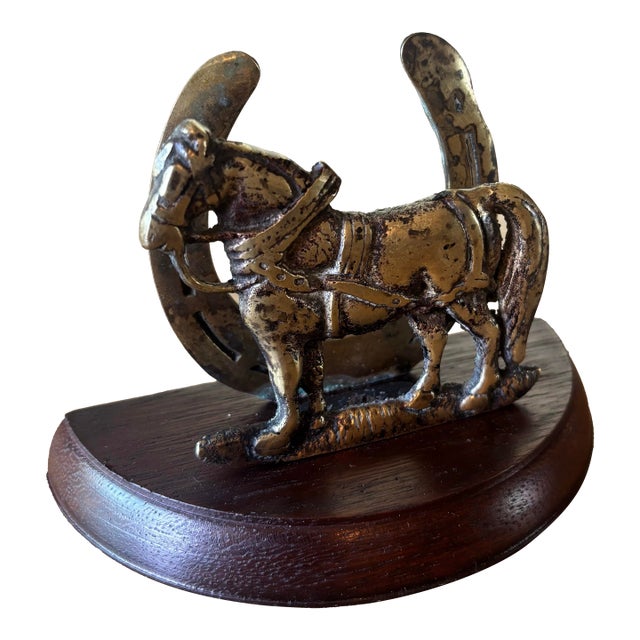 Vintage English Brass and Wood Horse Letter Rack For Sale