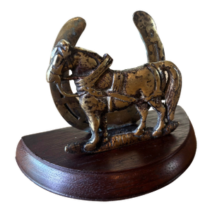 Vintage English Brass and Wood Horse Letter Rack