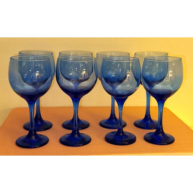 Glass Cobalt Blue Libbey Wine Glasses - Set of 8 For Sale - Image 7 of 7