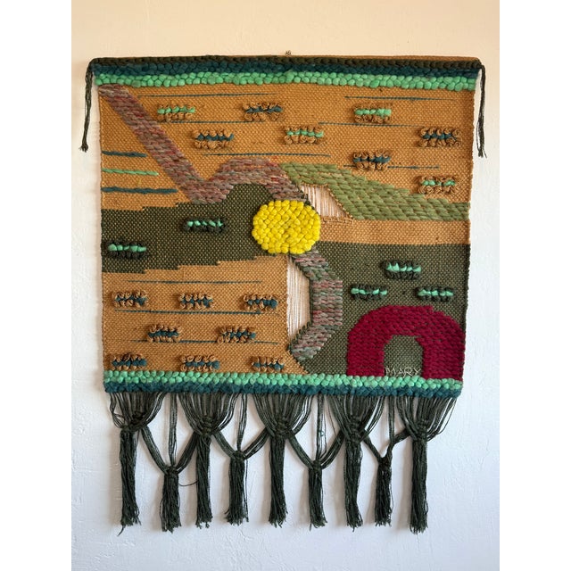 Brazilian modern woven wall tapestry using natural fibers from the 1980s. Signed MARY.