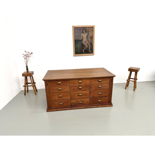Double-Sided Oak Shop Counter, 1890s For Sale - Image 3 of 18